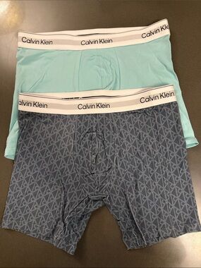 New Calvin Klein Men's Boxer Briefs - Aqua & Patterned Gray. Cotton